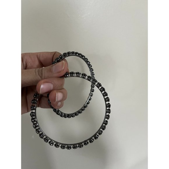 Large Big Black Pierced acrylic Rhinestone Hoop Crystal Pageant Earring chunky - Picture 3 of 5